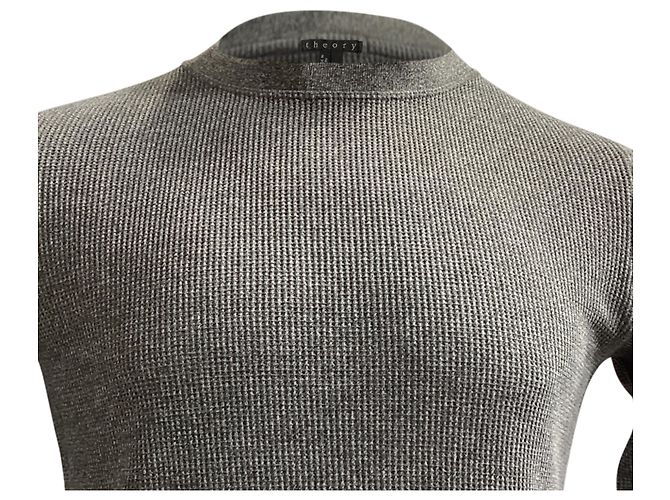 Pull côtelé Theory en coton gris - vue 2