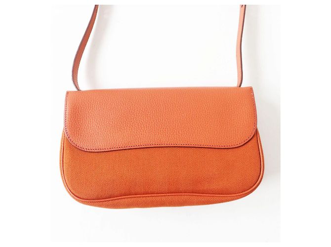 Hermès Borsa a spalla Hermes Sac Colorado PM Vache Liege/Toile Chevron Arancione - vista 6