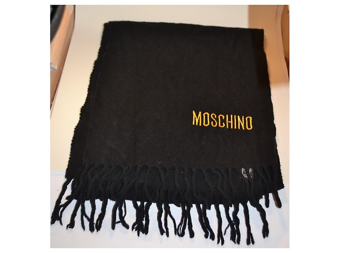 Sciarpa Moschino in lana nera con logo giallo Nero - vista 2