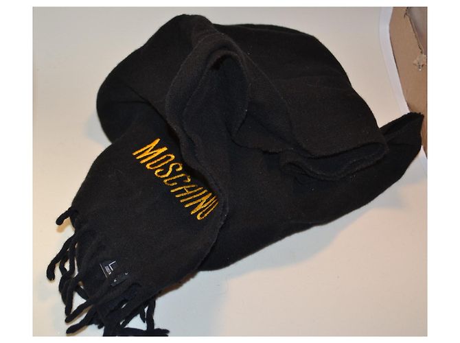 Sciarpa Moschino in lana nera con logo giallo Nero - vista 4
