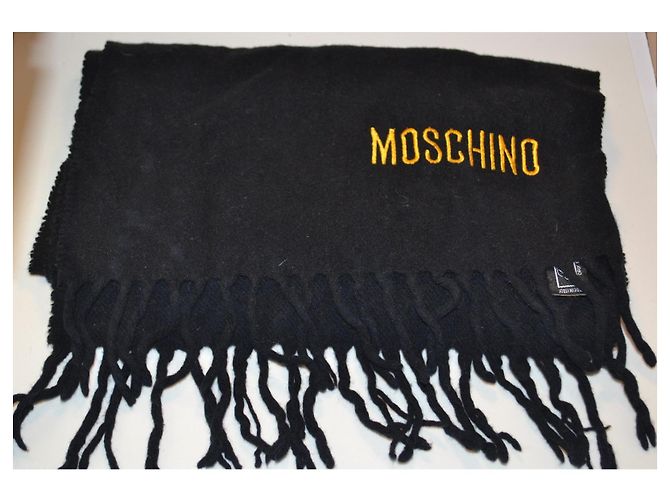 Sciarpa Moschino in lana nera con logo giallo Nero - vista 7