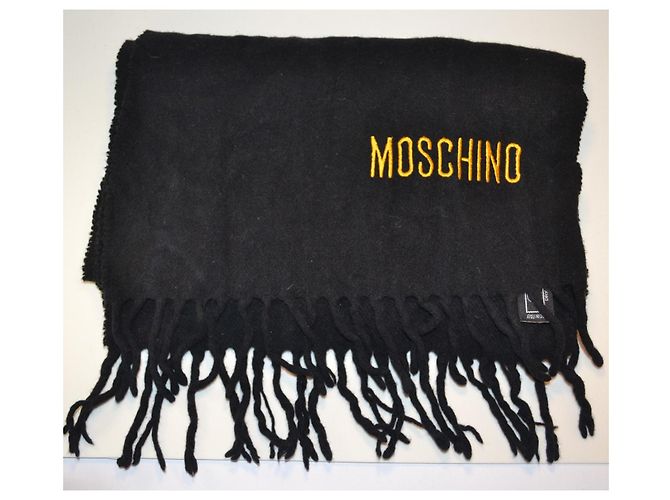 Sciarpa Moschino in lana nera con logo giallo Nero - vista 8