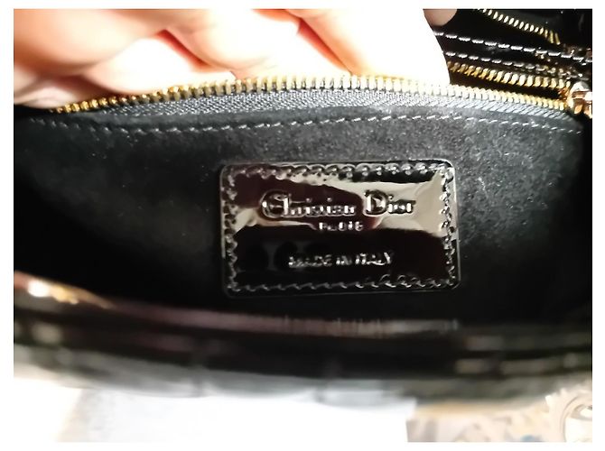 Borsa Christian Dior Lady Dior Piccola in Pelle Vernice Nera Nero - vista 10