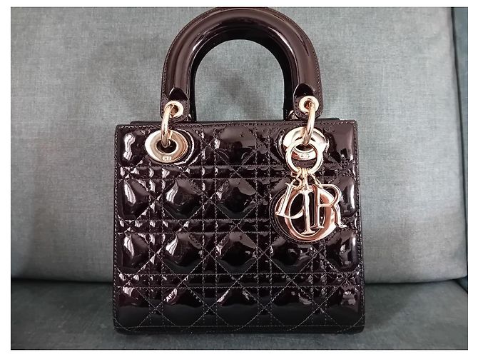 Borsa Christian Dior Lady Dior Piccola in Pelle Vernice Nera Nero - vista 3