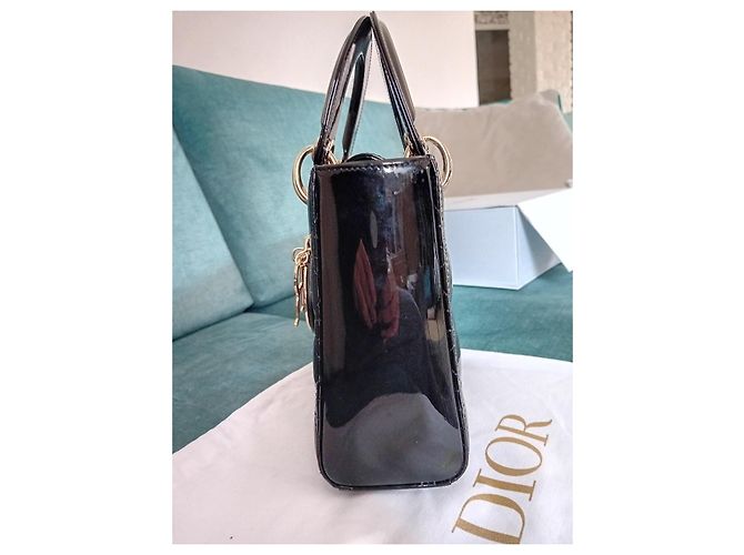 Borsa Christian Dior Lady Dior Piccola in Pelle Vernice Nera Nero - vista 4
