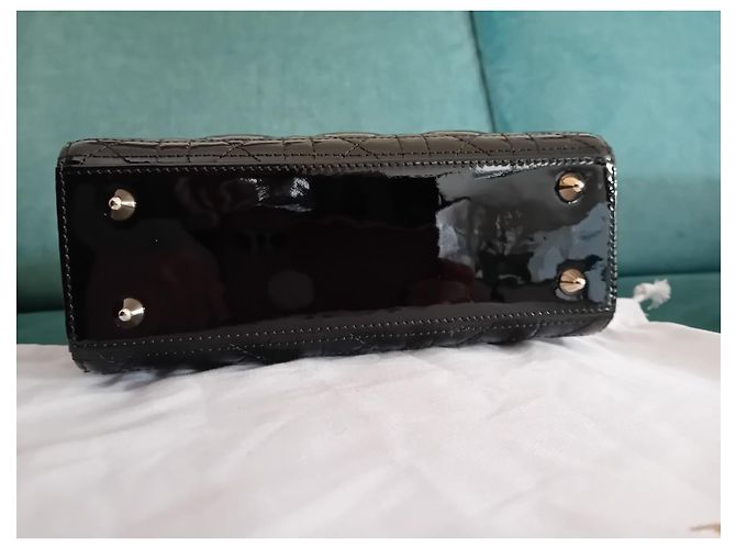 Borsa Christian Dior Lady Dior Piccola in Pelle Vernice Nera Nero - vista 5