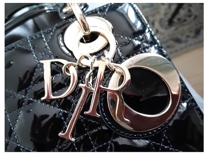 Borsa Christian Dior Lady Dior Piccola in Pelle Vernice Nera Nero - vista 7