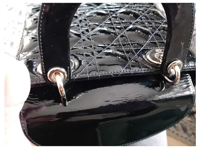 Borsa Christian Dior Lady Dior Piccola in Pelle Vernice Nera Nero - vista 8