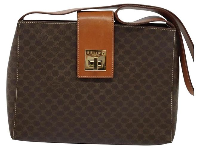 Céline Borsa a spalla in tela Macadam CELINE in pelle PVC marrone oro Auth 120373 D'oro - vista 13