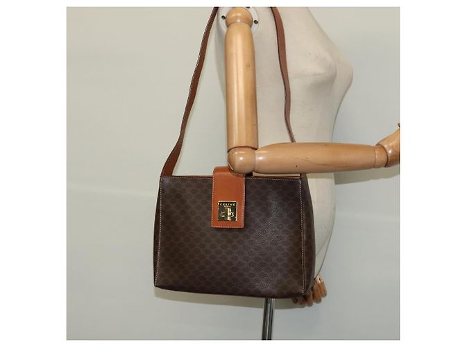 Céline Borsa a spalla in tela Macadam CELINE in pelle PVC marrone oro Auth 120373 D'oro - vista 23