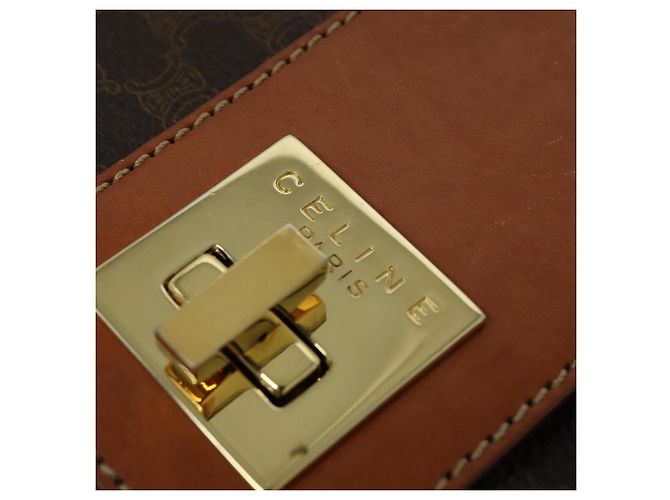 Céline Borsa a spalla in tela Macadam CELINE in pelle PVC marrone oro Auth 120373 D'oro - vista 9