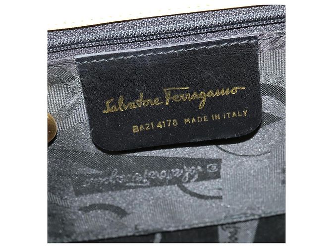 Salvatore Ferragamo Vala Hand Bag Suede Beige Gold Auth BA1438 Golden - view 12