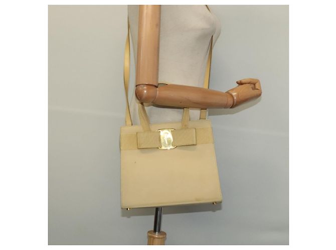 Salvatore Ferragamo Vala Hand Bag Suede Beige Gold Auth BA1438 Golden - view 21