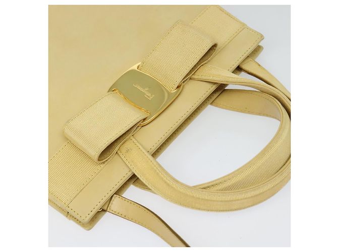 Salvatore Ferragamo Vala Hand Bag Suede Beige Gold Auth BA1438 Golden - view 6