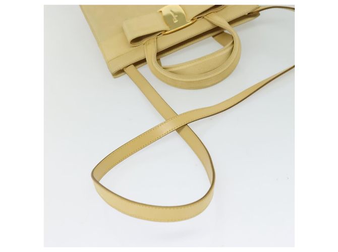 Salvatore Ferragamo Vala Hand Bag Suede Beige Gold Auth BA1438 Golden - view 9
