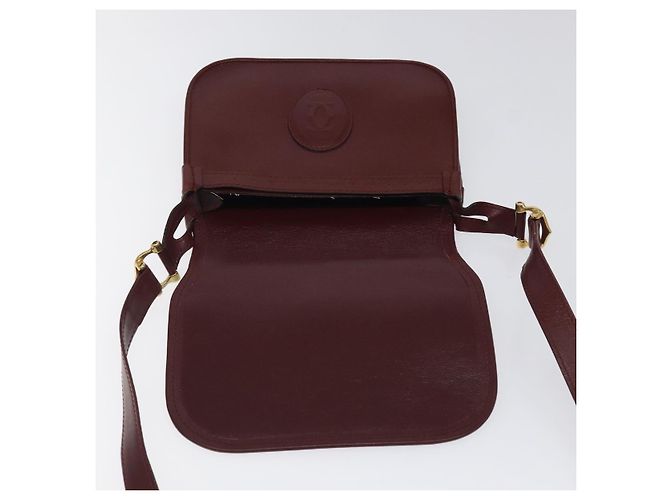 CARTIER Bolso de Hombro Must Line Cuero Rojo Vino Oro Auth BA1082 Dorado Burdeos - vista 10