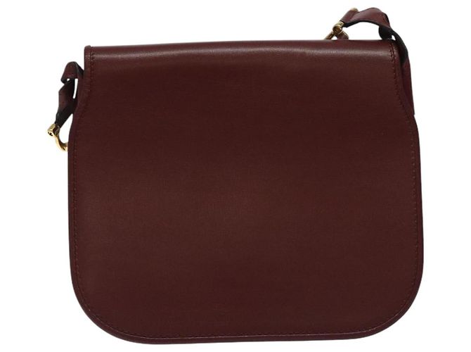 CARTIER Bolso de Hombro Must Line Cuero Rojo Vino Oro Auth BA1082 Dorado Burdeos - vista 13