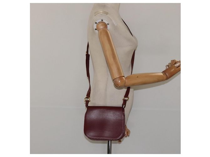 CARTIER Bolso de Hombro Must Line Cuero Rojo Vino Oro Auth BA1082 Dorado Burdeos - vista 19