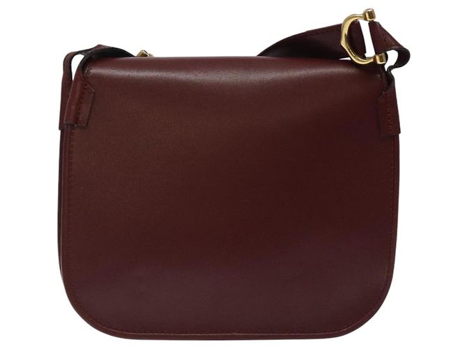 CARTIER Bolso de Hombro Must Line Cuero Rojo Vino Oro Auth BA1082 Dorado Burdeos - vista 2