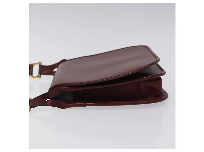 CARTIER Bolso de Hombro Must Line Cuero Rojo Vino Oro Auth BA1082 Dorado Burdeos - vista 4