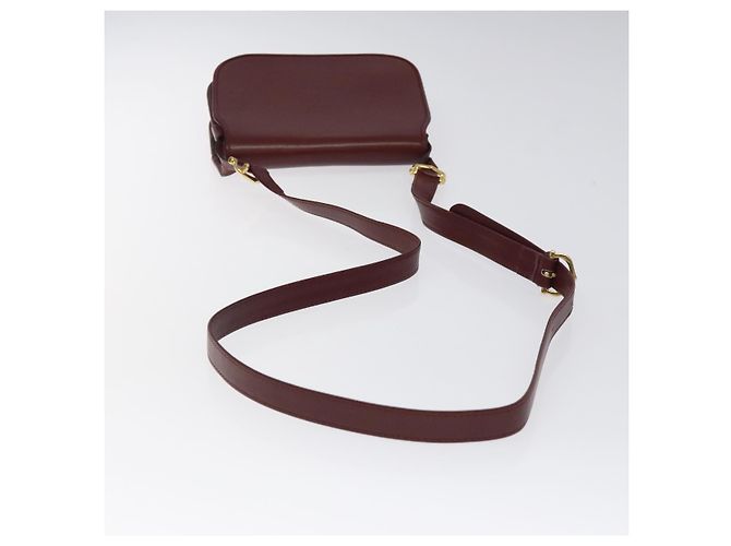 CARTIER Bolso de Hombro Must Line Cuero Rojo Vino Oro Auth BA1082 Dorado Burdeos - vista 7