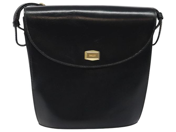 BALLY Bolsa de Ombro de Couro Preta Dourada Auth BA1419 Preto Dourado - vista 13