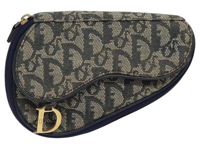 Pochette in tela Trotter Christian Dior blu navy oro Auth 120108 D'oro - vista 13