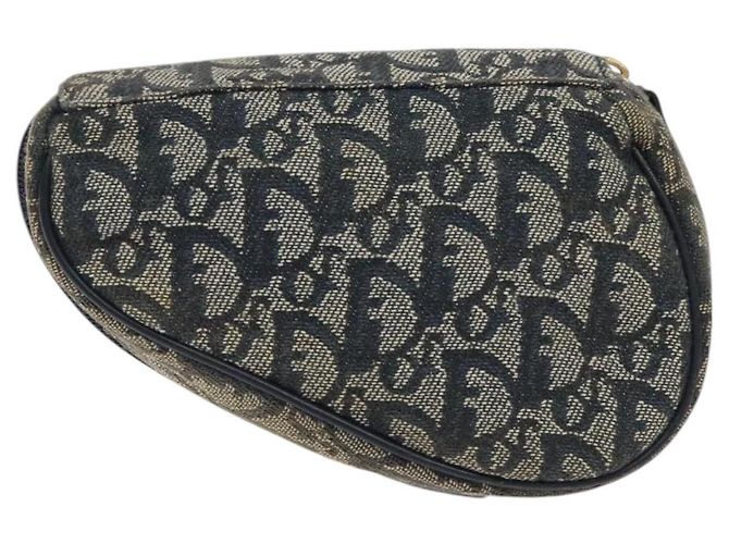 Pochette in tela Trotter Christian Dior blu navy oro Auth 120108 D'oro - vista 2