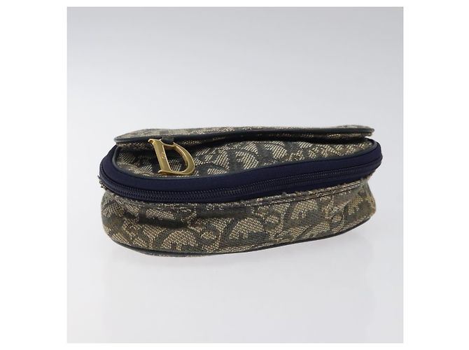 Pochette in tela Trotter Christian Dior blu navy oro Auth 120108 D'oro - vista 6