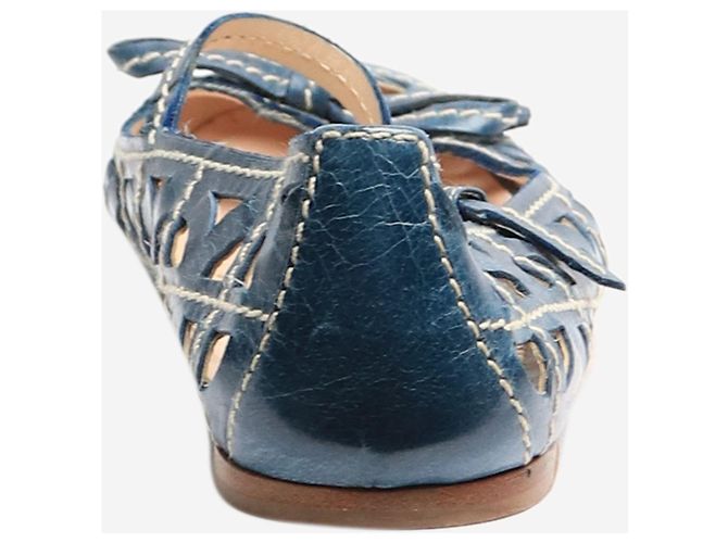 Bow Prada Blue leather cutout Mary Jane flats - size EU 39 - view 3
