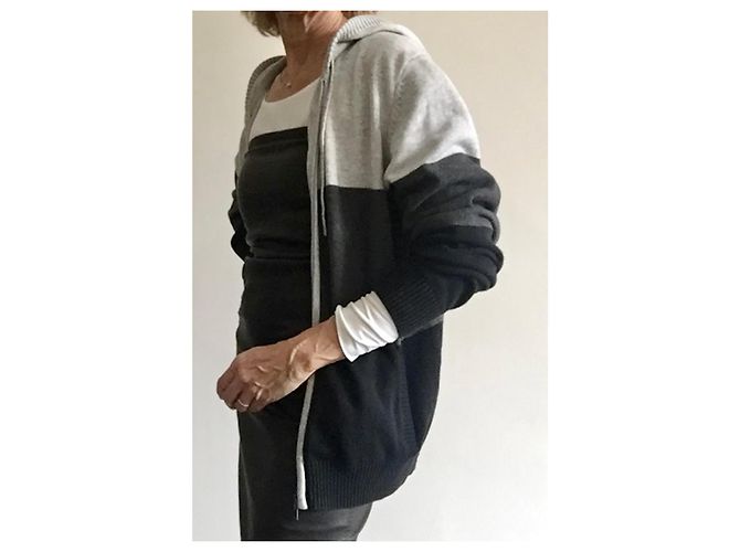 Moletom com zíper e capuz de algodão e cashmere Nero La Perla T. M Preto Cinza Cinza antracite - vista 10