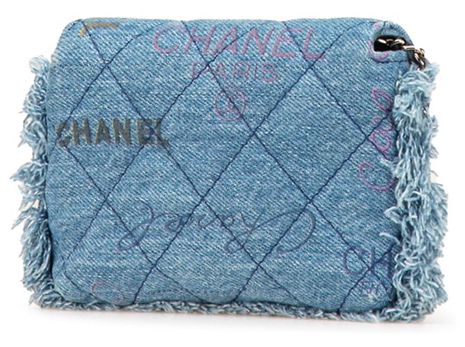 Chanel Blaue Mini-Denim-Clutch mit Kette - Ansicht 2