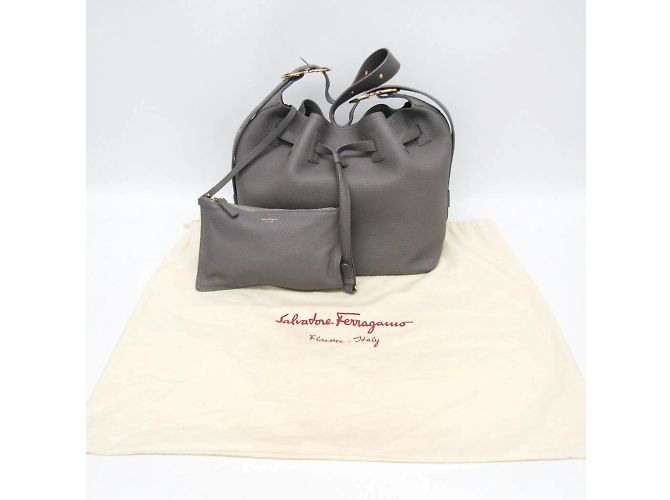 Borsa a spalla in pelle grigia Salvatore Ferragamo Marrone - vista 2