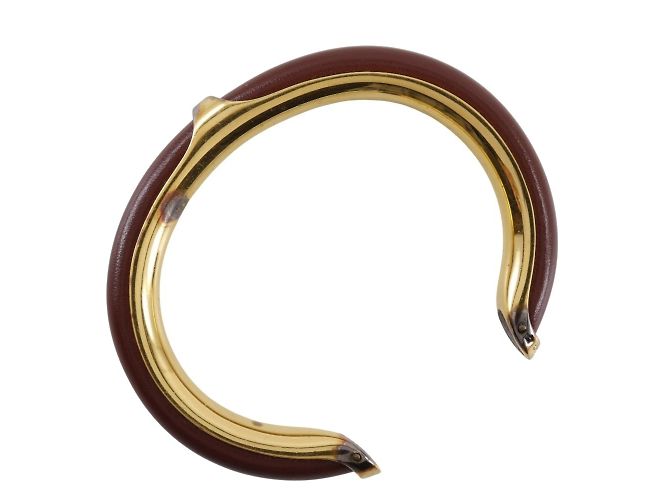 Hermès Pulseira de couro e banhada a ouro Hermes Marrom Dourado - vista 2