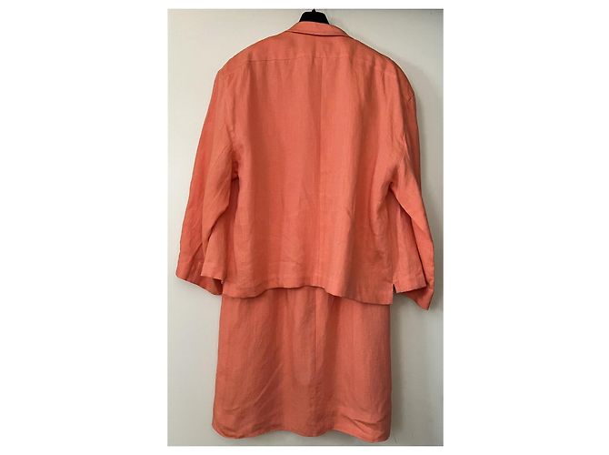 Chanel Leinenkleid und Jacke Set Orange 46FR - Ansicht 13