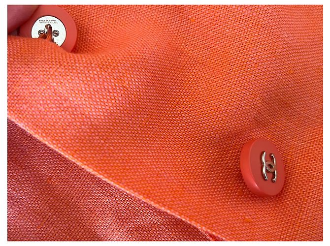Chanel Leinenkleid und Jacke Set Orange 46FR - Ansicht 14