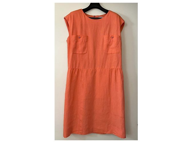Chanel Leinenkleid und Jacke Set Orange 46FR - Ansicht 15