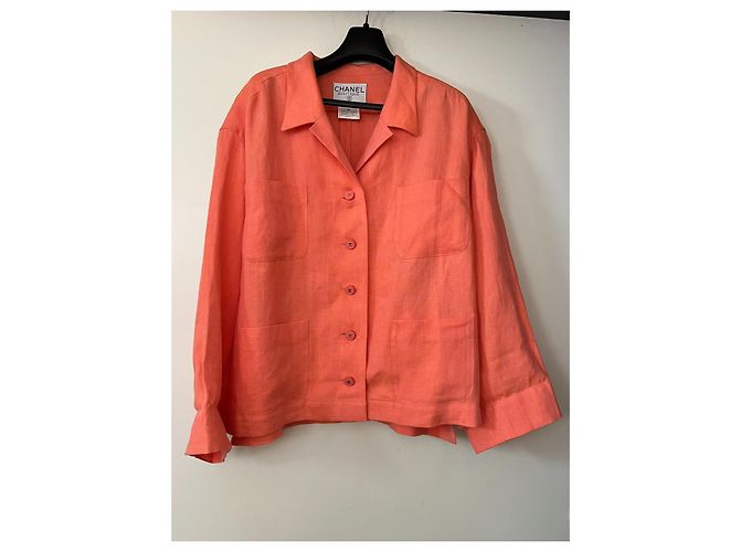Chanel Leinenkleid und Jacke Set Orange 46FR - Ansicht 18