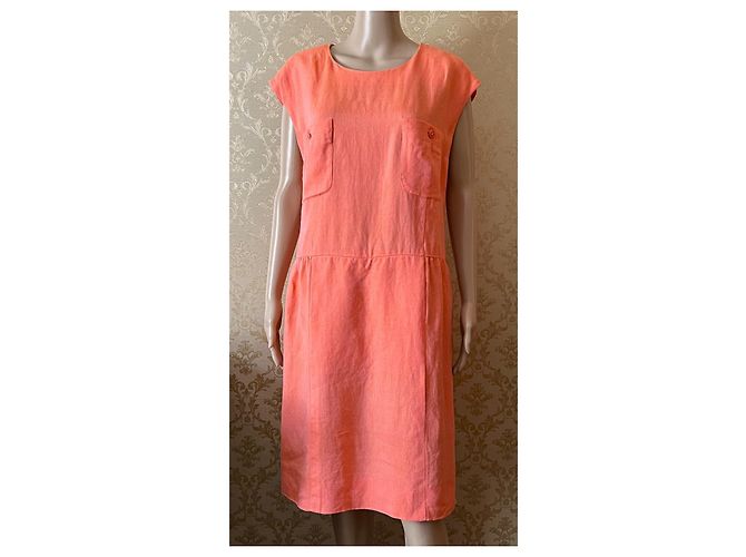 Chanel Leinenkleid und Jacke Set Orange 46FR - Ansicht 3