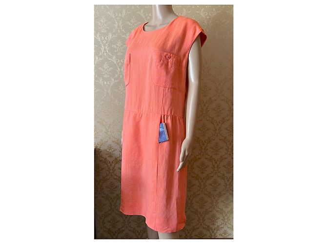 Chanel Leinenkleid und Jacke Set Orange 46FR - Ansicht 4
