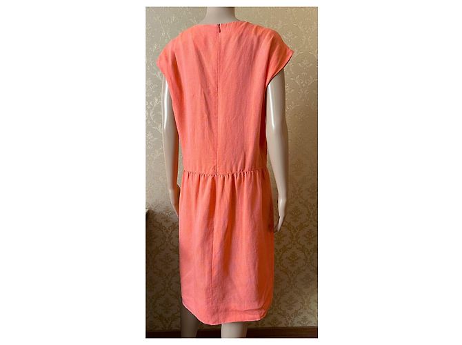 Chanel Leinenkleid und Jacke Set Orange 46FR - Ansicht 5