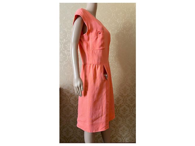 Chanel Leinenkleid und Jacke Set Orange 46FR - Ansicht 6