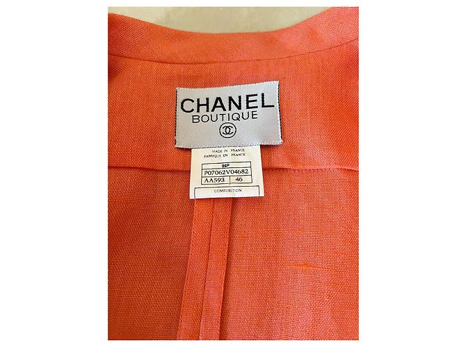 Chanel Leinenkleid und Jacke Set Orange 46FR - Ansicht 8