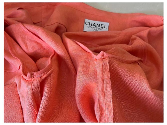 Chanel Leinenkleid und Jacke Set Orange 46FR - Ansicht 9
