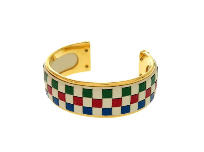 Hermès Bracciale in metallo e pelle multicolore Hermes Checker D'oro - vista 2