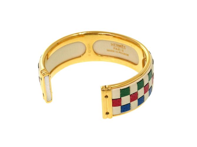 Hermès Bracciale in metallo e pelle multicolore Hermes Checker D'oro - vista 3