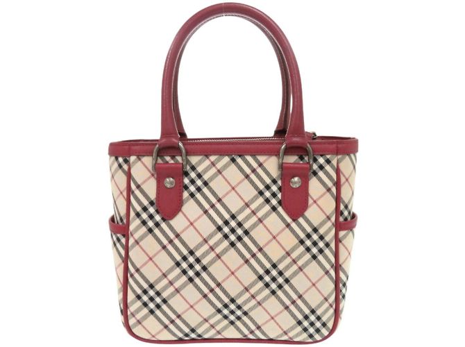 Burberry Nova Check Leder-Canvas-Handtasche Rot Beige - Ansicht 3