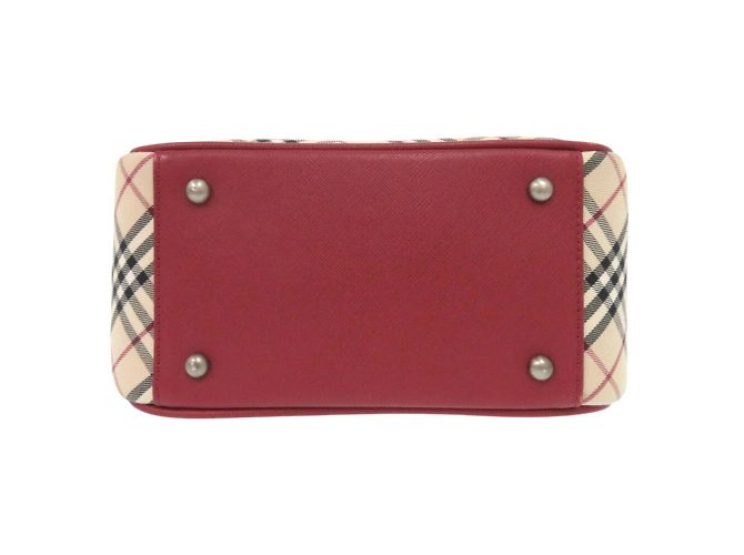 Burberry Nova Check Leder-Canvas-Handtasche Rot Beige - Ansicht 4