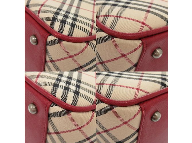Burberry Nova Check Leder-Canvas-Handtasche Rot Beige - Ansicht 5