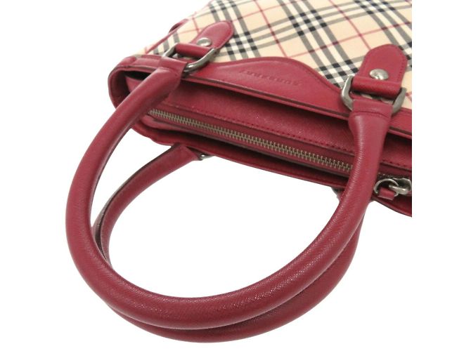 Burberry Nova Check Leder-Canvas-Handtasche Rot Beige - Ansicht 6